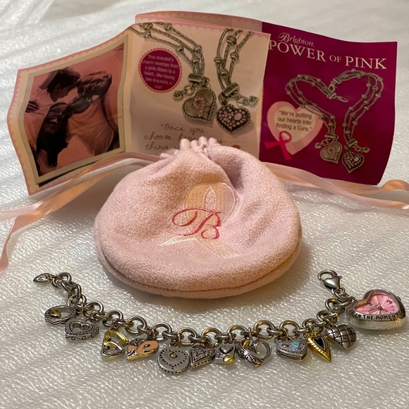 Brighton Power of Pink Breast Cancer Charm Bracelet Watch Silver Gold + Bag💞 - Picture 1 of 17